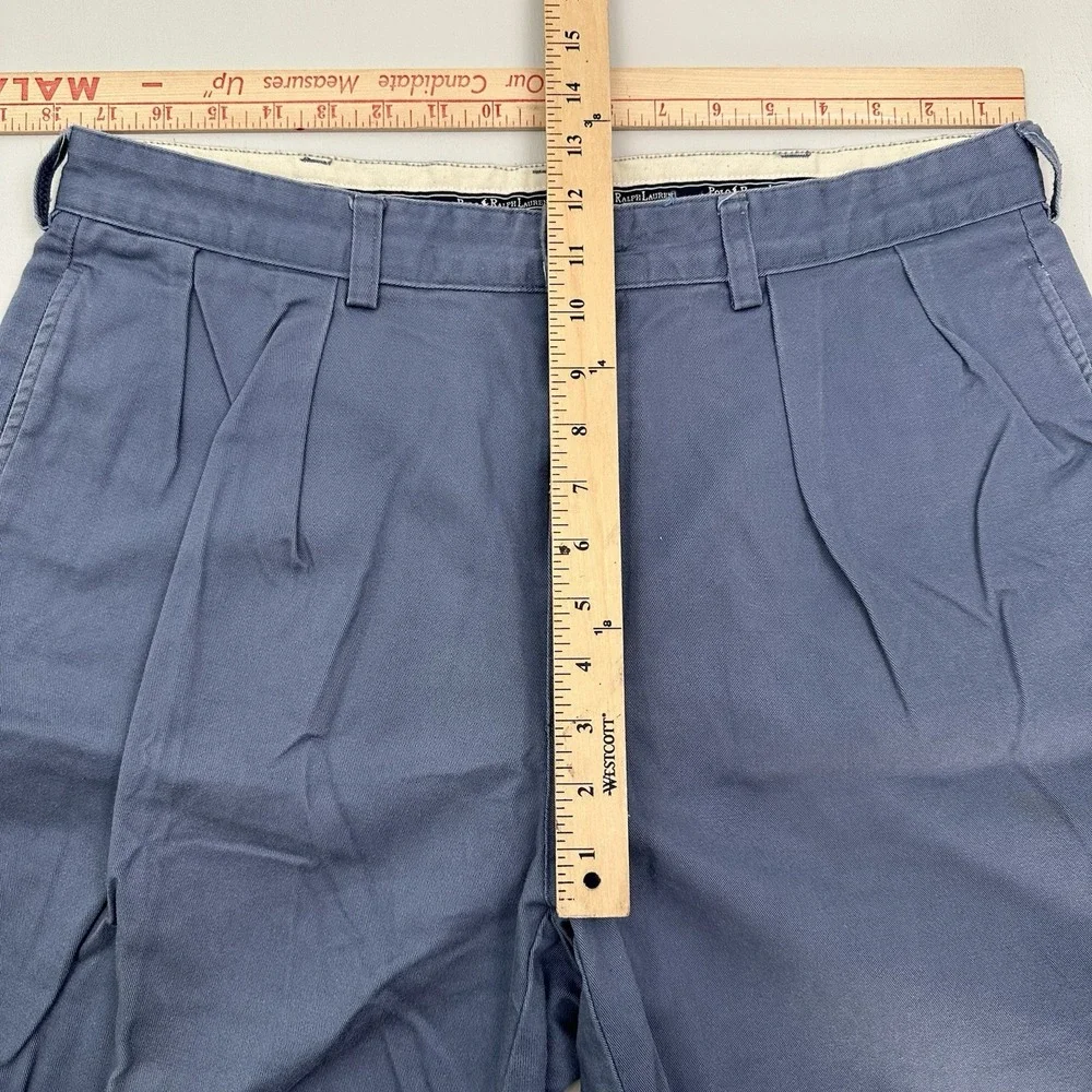 VTG Polo Ralph Lauren Chino Tyler Shorts Mens Fits 35 Y2K Two Pleats Baggy Blue